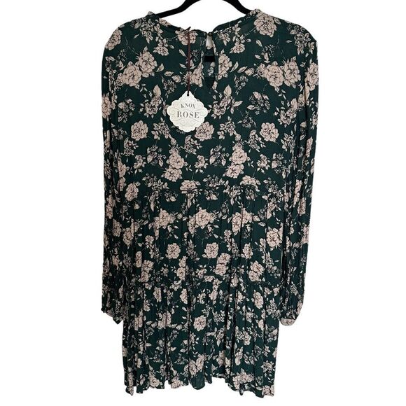 NWT Knox Rose Forest Green Boho Floral Festival Babydoll Long Sleeved Midi Dress - Picture 4 of 5
